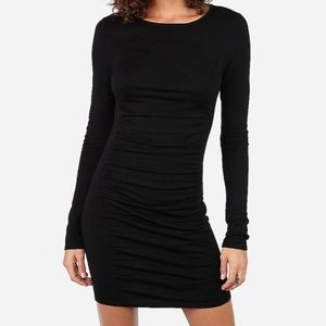 Express black ruched long sleeve dress.